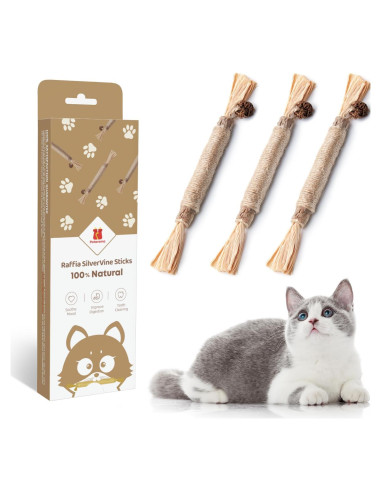 3 Palos Naturales Silvervine Potaroma para Gatos 12 cm