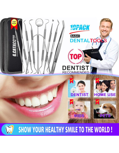 Juego de Herramientas Dentales G.CATACC 10 en 1 con Estuche