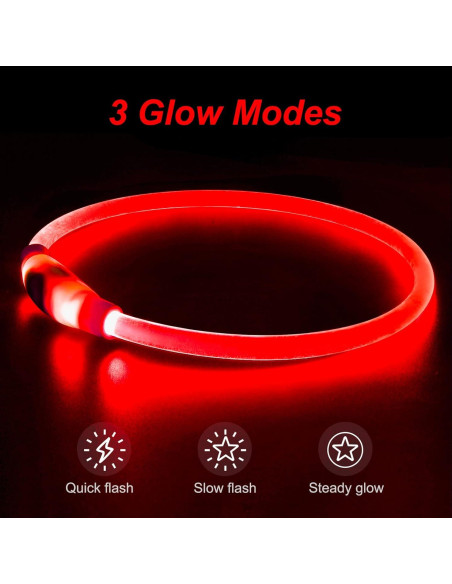 Collar LED Iluminado Dlitk Rojo para Perros Cortable 70 cm