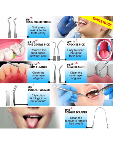 Juego de Herramientas Dentales G.CATACC 10 en 1 con Estuche