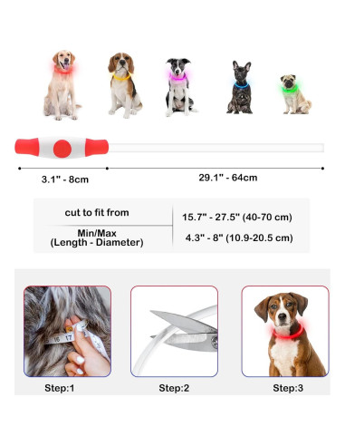 Collar LED Iluminado Dlitk Rojo para Perros Cortable 70 cm