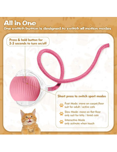Pelota Interactiva para Gatos Eiruseed Rosa 360 Automática 2