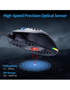 Ratón Gaming TMKB M1SE Ultraligero 75g RGB 12800DPI 2