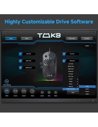 Ratón Gaming TMKB M1SE Ultraligero 75g RGB 12800DPI