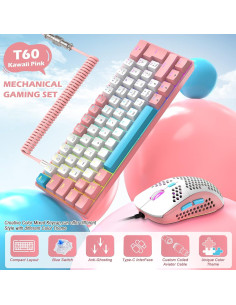 Teclado Mecánico Gaming ZIYOU LANG RK-T60 Rosa + Ratón 2