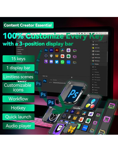 Stream Dock Slim HALCONTORNO para PC y Mac, 15 Teclas Programables