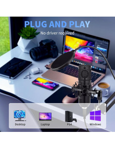 Micrófono de condensador USB GUHUS BM-800 con soporte y filtro 2