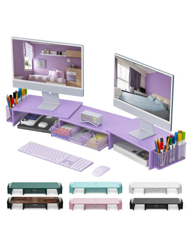 Soporte Doble Monitor Gianotter con Cajón y Sujetapapeles