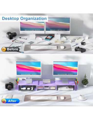 Soporte Doble Monitor Gianotter con Cajón y Sujetapapeles