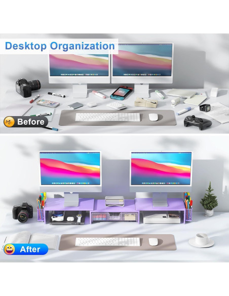 Soporte Doble Monitor Gianotter con Cajón y Sujetapapeles