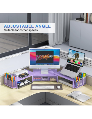 Soporte Doble Monitor Gianotter con Cajón y Sujetapapeles