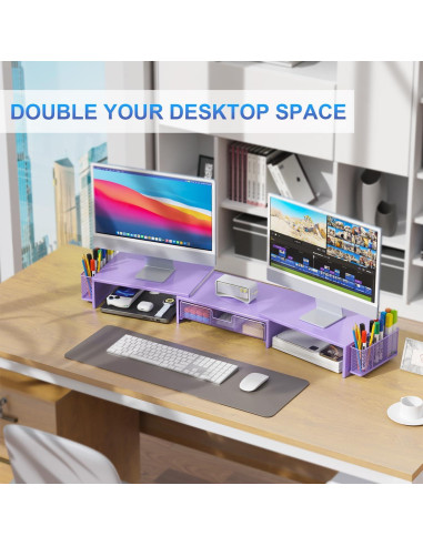 Soporte Doble Monitor Gianotter con Cajón y Sujetapapeles