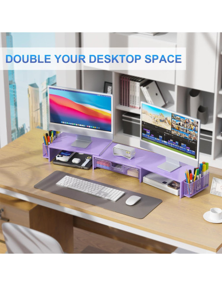 Soporte Doble Monitor Gianotter con Cajón y Sujetapapeles