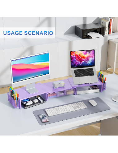 Soporte Doble Monitor Gianotter con Cajón y Sujetapapeles