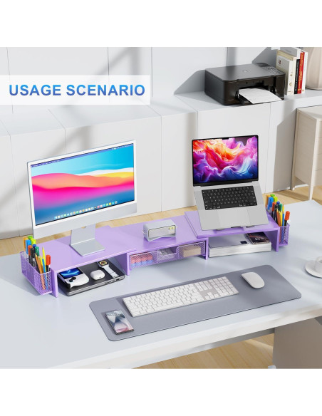 Soporte Doble Monitor Gianotter con Cajón y Sujetapapeles