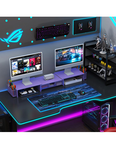 Soporte Doble Monitor Gianotter con Cajón y Sujetapapeles