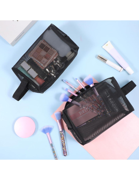 10 Bolsas de Maquillaje de Malla Negra HOFURME 24.9x10.2 cm