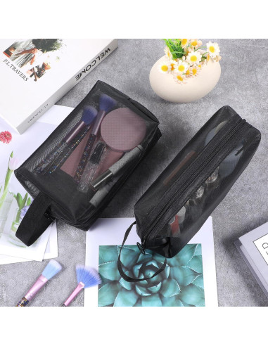 10 Bolsas de Maquillaje de Malla Negra HOFURME 24.9x10.2 cm