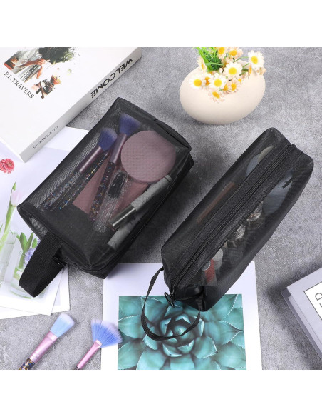 10 Bolsas de Maquillaje de Malla Negra HOFURME 24.9x10.2 cm