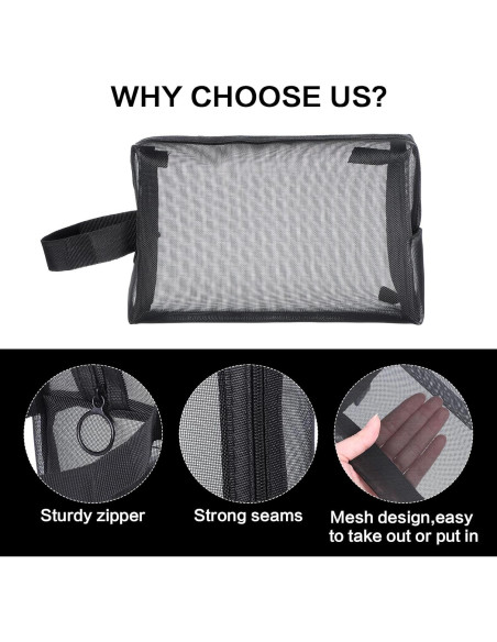 10 Bolsas de Maquillaje de Malla Negra HOFURME 24.9x10.2 cm