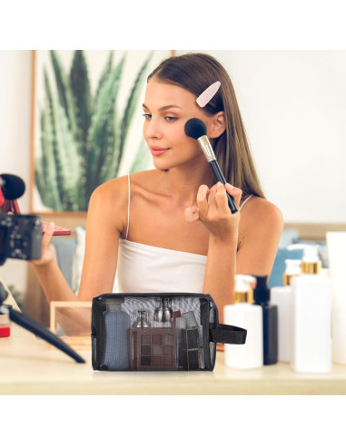 10 Bolsas de Maquillaje de Malla Negra HOFURME 24.9x10.2 cm