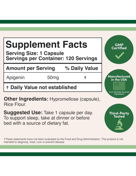 Suplemento de Apigenina 50 mg Double Wood 120 Cápsulas