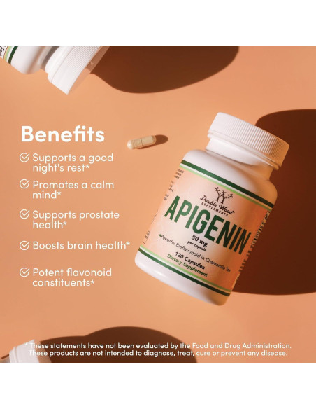 Suplemento de Apigenina 50 mg Double Wood 120 Cápsulas