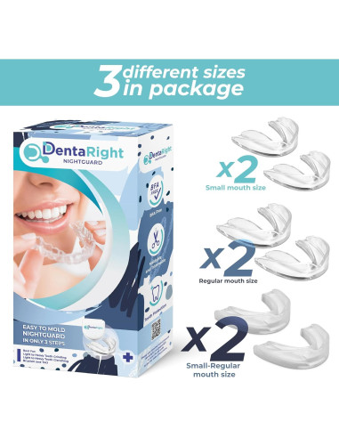 Protector bucal DentaRight para bruxismo - 6 piezas, 3 tamaños