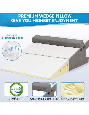 Almohada en Cuña CloudBliss 19 cm Espuma Viscoelástica Gris