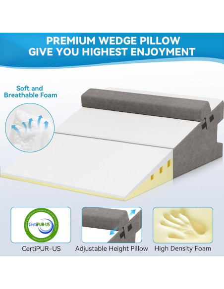 Almohada en Cuña CloudBliss 19 cm Espuma Viscoelástica Gris