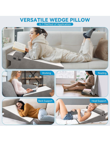 Almohada en Cuña CloudBliss 19 cm Espuma Viscoelástica Gris