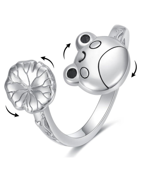 Anillo Antiestrés de Rana de Plata Esterlina 925 para Mujeres