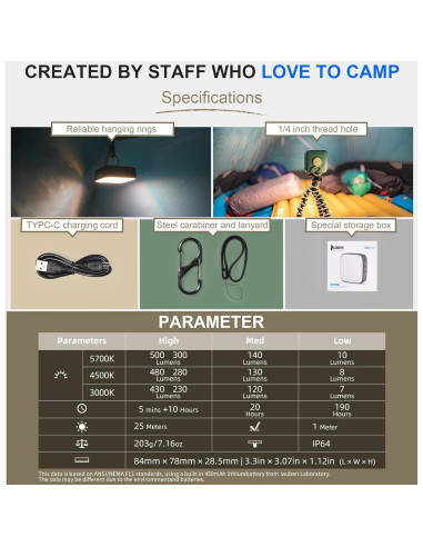 Linterna de Camping WUBEN F5 Recargable 5200mAh 500LM