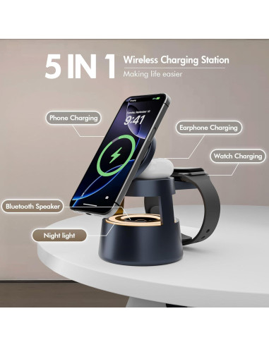 Estación de Carga Inalámbrica 5 en 1 OJD-132A con Altavoz