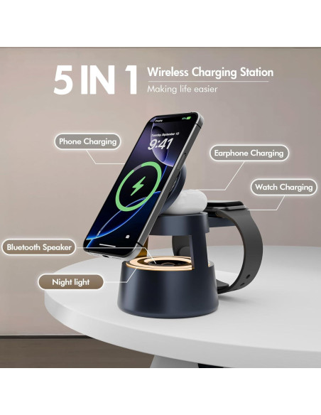 Estación de Carga Inalámbrica 5 en 1 OJD-132A con Altavoz