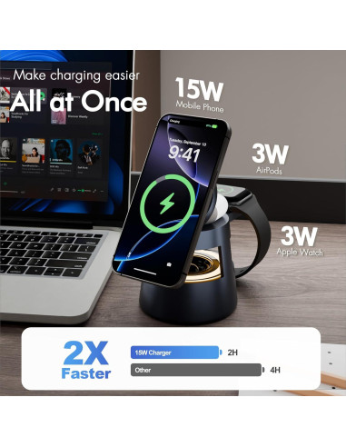 Estación de Carga Inalámbrica 5 en 1 OJD-132A con Altavoz