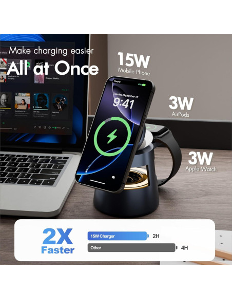 Estación de Carga Inalámbrica 5 en 1 OJD-132A con Altavoz