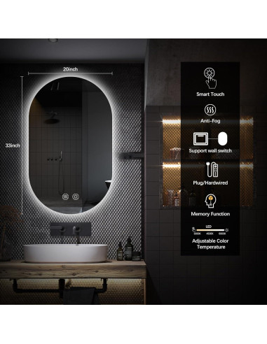 Espejo de Baño LED Ovalado Niccy 83,8x50,8 cm Impermeable