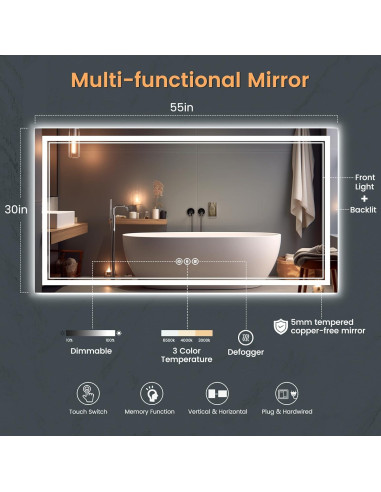 Espejo de Baño Iluminado SOGOLINE 139,7x76,2cm LED