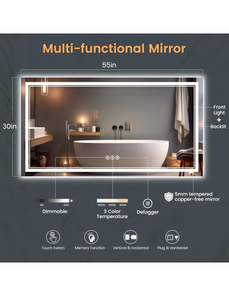 Espejo de Baño Iluminado SOGOLINE 139,7x76,2cm LED