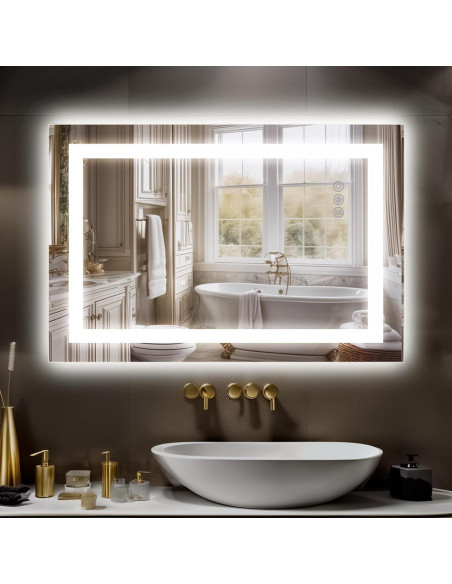 Espejo de Baño LED Antok 90x60 cm Regulable Anti-vaho