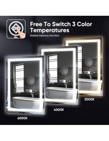 Espejo de Baño LED Antok 90x60 cm Regulable Anti-vaho