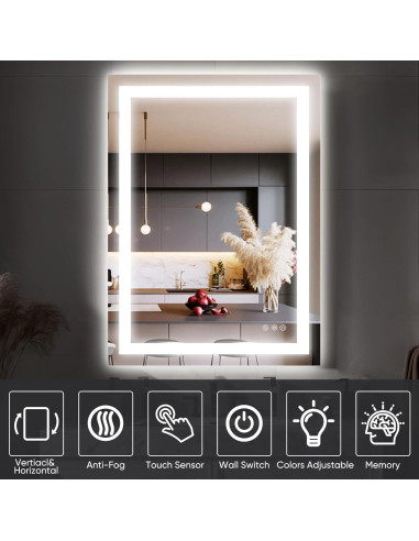 Espejo de Baño LED Antok 90x60 cm Regulable Anti-vaho