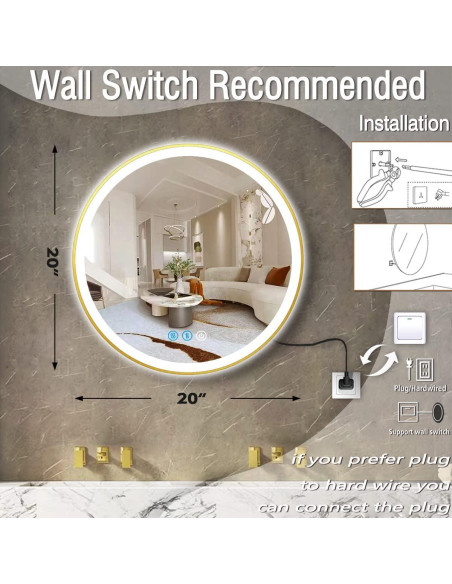 Espejo LED Redondo ARUMMA 50.8 cm Dorado Iluminado