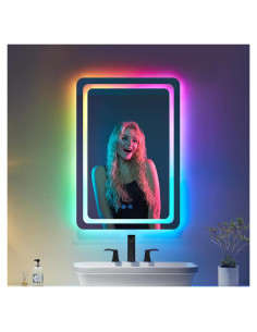 Espejo de baño LED LUXFURNI 61x40 cm iluminado RGB