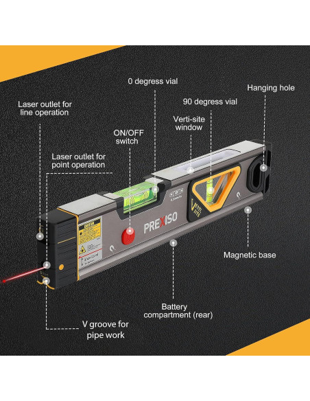 Nivel Láser 2-en-1 Prexiso 34.56 cm con Luz LED y Burbuja