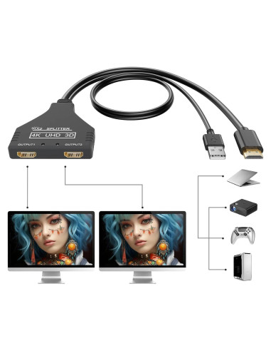 Divisor HDMI 1 en 2 Salidas 4K 30Hz Pawfan con USB