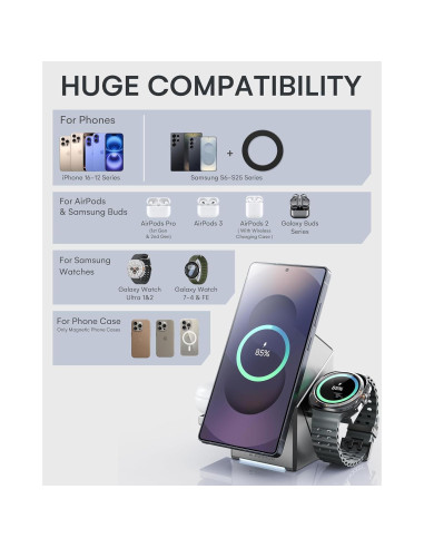 Estación de Carga 3 en 1 ZEEHOO para iPhone y Samsung, 15W