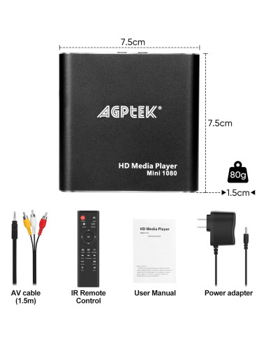 Reproductor de Medios HDMI AGPTEK 1080p Full HD Negro