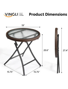 Mesa Lateral Plegable VINGLI de Vidrio Templado 4.81 kg 2